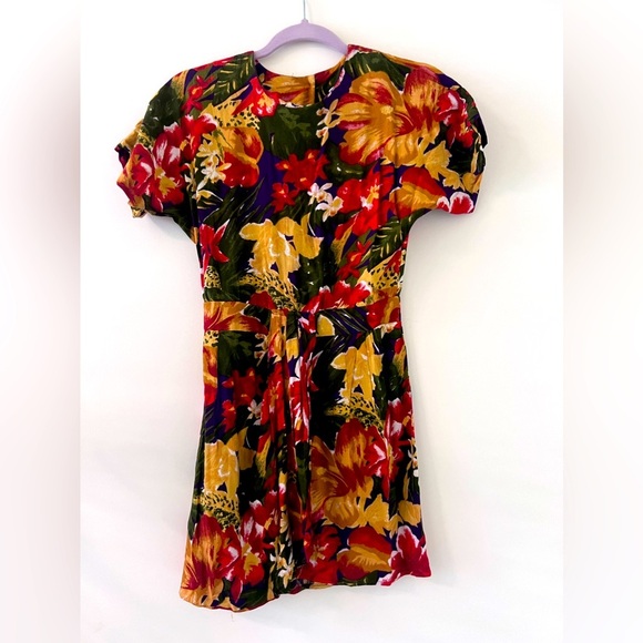 Vtg Jeffery & Dara By Linda Hutley Mini Floral Belted Dress Short Sleeve US 3/4 - Picture 1 of 10